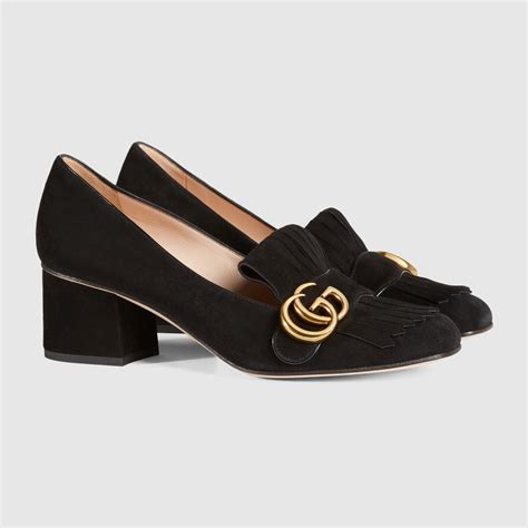 gucci suede mid heel pump|Gucci ankle strap heels.